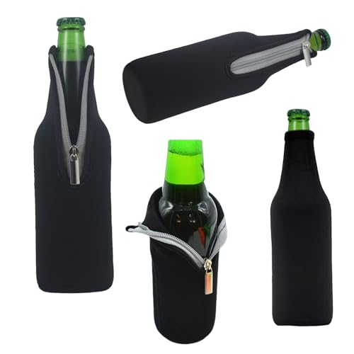 AF-WAN Bierflasche Sleeve Keep Bier Softdrink Wasser Cool Insulated Neopren mit faltbaren Reißverschluss 6 Pack 19,4 Oz (550ML) (3 Schwarz + 3 Orange)