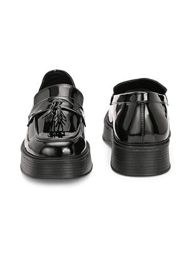 Image of Leo Fitness Men's Patent Leather Look Chunky Tassel Loafer Shoes