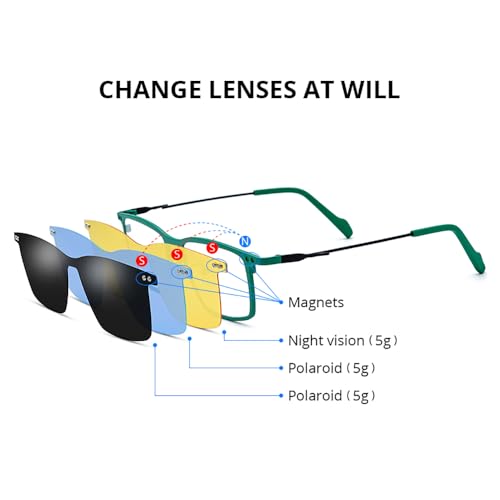 Image of FONEX Pure Titanium Glasses Frame Men Square Magnet Clip On Eyeglasses with Polarized Lens
