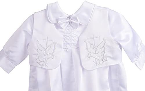Lito Angels Barboteuse Robe Bapteme en Satin pour Bebe Fille Garcon, Body Manche Longue avec Gilet et Bonnet, Taille 0-18 Mois, Blanc - Image 5