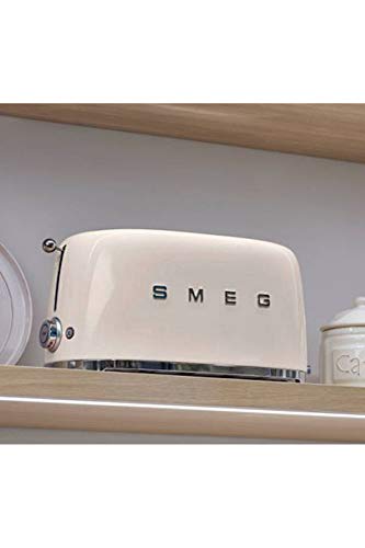 Image of Smeg Toaster, 2 Extra Wide Slot for 4 Slices, Original Italian Brand, Auto Center for Even Browning, Smart Crumb Tray, Multi-Use: Defrost, Reheat & Bagel, 6 Toast Levels, 1500W, TSF02CREU, Cream
