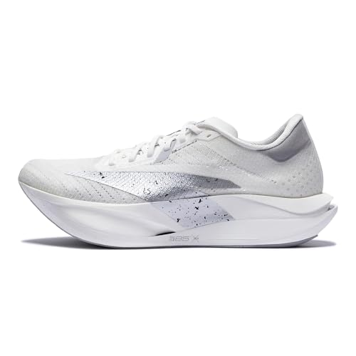 ANTA C202 7 Men’s Long-Distance Performance Running Sneakers, Marathon Carbon-Plate Design, Breathable Mesh & TPU Upper,White/Silver,9.5