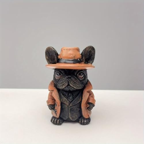 Estatua Gótica de Bulldog Francés en Resina Marrón y Negro miniatura 5
