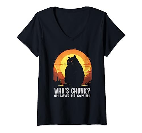 Meme divertido de Grumpy Chonk Cat Big Fat Cats Camiseta Cuello V