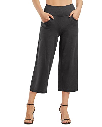Promover Capri Pants for Women Wide Leg Yoga Cropped Pants with Pockets Loose Casual Summer Pants