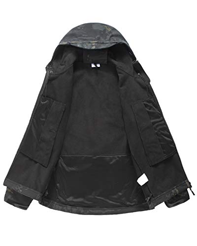 Yfnt Men's Outdoor Softshell Jackets Fleece Lined Waterproof Tactical Hiking Climbing Hooded Jacket, Us Large, Cn X-Large, Night Camo #TOP4