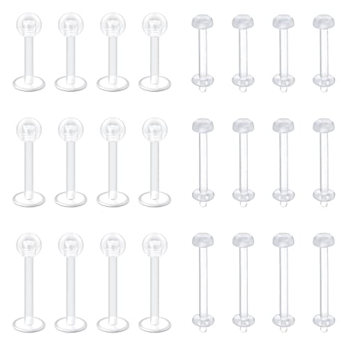 TOKRING Clear Cartilage Earring Lip Rings Retainer Plastic Clear Ear Studs Clear Labret Helix Tragus Piercing Jewelry for Work Surgery
