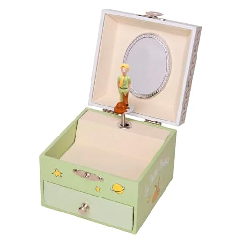 Trousselier - Joyero musical, caja para tesoros, de El principito de Saint Exupéry, para niños, fosforescente, brillante por la noche, música La Valse d'Amélie Poulain, color verde