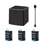 SLODA Pack de 3 Piles de Remplacement Hero 9/10 et Chargeur de boîte de Stockage USB à 3 canaux avec 3 Piles au Rechargeables Batterie pour Gopro Hero 9/10 (avec câble de Type C)