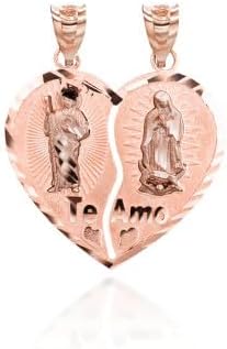 Saint Jude and Our Lady of Guadalupe Te Amo Breakable Heart Pendant 10K Gold