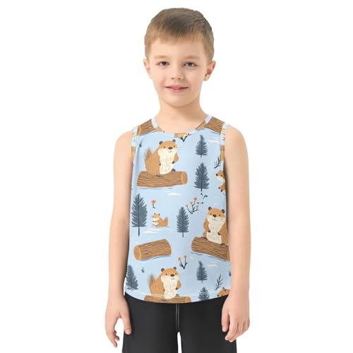 Boys Tank Top Shirts Cute Beavers and Wood and Trees Sleeveless T-Shirts Crew Neck for Kids Clothing Children2