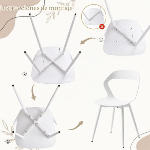 Miniatura 4 de Grandca Home Pack De 4 Sillas De Comedor O Silla De Oficina Con Patas De Metal, Sillas De Cocina Para Sala De Estar, Comedor, Sala De Reuniones, Blanco Blanco