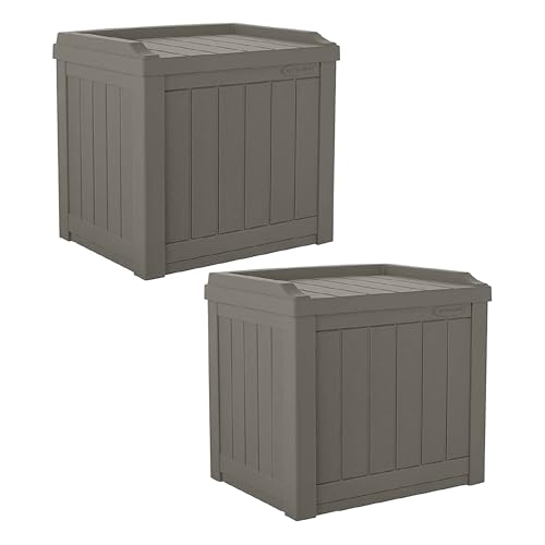 Suncast 2 Pack 22 Gallon Indoor or Outdoor Backyard Patio Small Storage Deck Box with Attractive Bench Seat and Reinforced Lid, Stone Gray