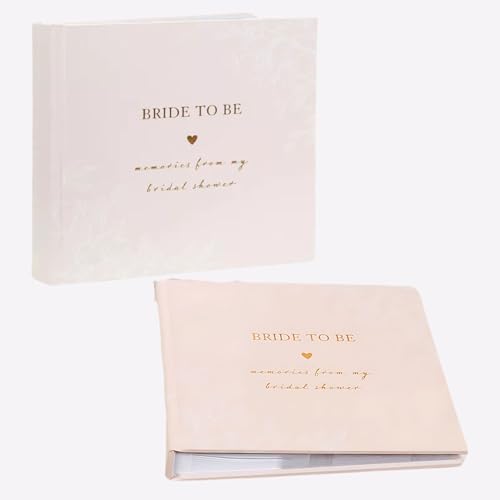 Image of Bargain House Amore Bride to Be Party Photo Album Soft Pink Paper Bound with White Floral Design, Gold Foil Embossed 'BRIDE TO BE' Title, 25 Double-Sided Pages