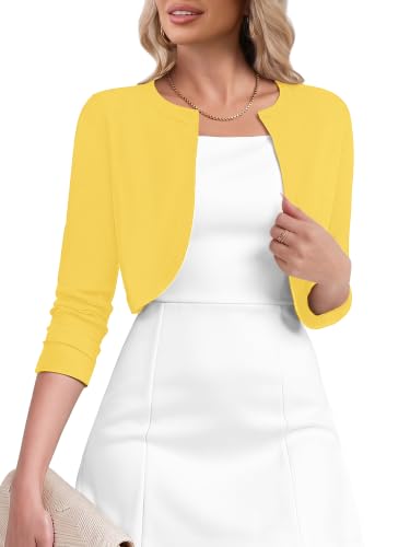 Image of Heymoments Women's 3 /4 Sleeve Casual Shrugs Lightweight Open Front Cropped Cardigan for Dresses