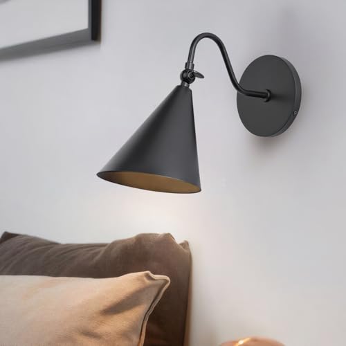 Image of Modern Soft Black Wall Sconces with Movable Metal Shape, Goose Neck Style Metal Bedside Lamp Wall Light Fixture, Room Decor Picture Light, Bedroom Decor Reading Light, Wall lamp for Bathroom