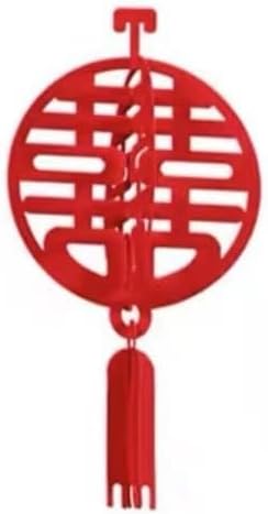 Chinese Double Happiness Wedding Decoration, Red Non-Woven Fabric 3D Tassel Hanging Ornament, Foldable Portable Ceiling Garland for Wedding Room