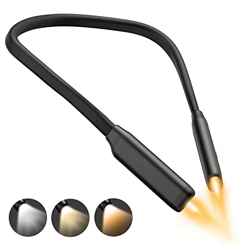 GONDSILY Book Light LED Neck Reading Light,Bendable Rechargeable Book Light for Reading in Bed,Eye Friendly - 3 Colors & 3 Brightness Levels Perfect for Bookworms Kids Crafts Knitting Travel (Black)