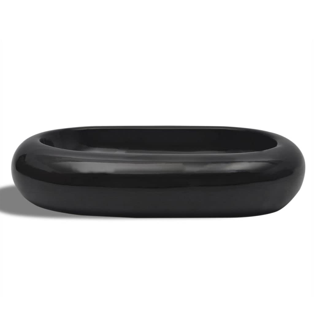Mogou Umywalka ceramiczna, umywalka nablatowa, umywalka łazienkowa, umywalka, zestaw odpływowy, umywalka nasadowa, czarna owalna