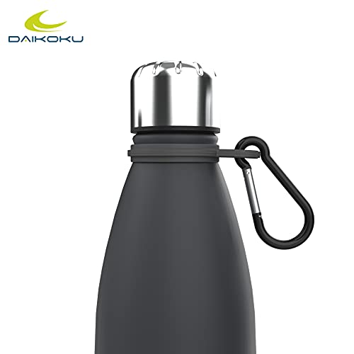 Daikoku Roestvrijstalen Fles + Verstelbare Riem + Karabijnhaak, BPA-vrije dubbelwandige Thermosfles, Herbruikbare Waterfles, Luchtdichte Dop, Kleur Grijs, Inhoud 500 ML - Image 4