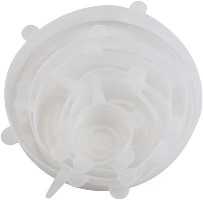 Miniatura 2 de 6 tapas elásticas de silicona  Fundas para tazones de varios tamaños (2.4 a 7.3 pulgadas), color blanco