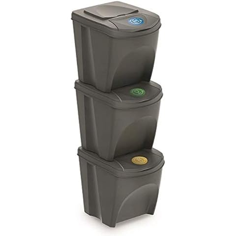 Mülleimer Abfalleimer Mülltrennsystem 75L - 3x25L Behälter Sorti Box Müllsortierer 3 Farben Cover