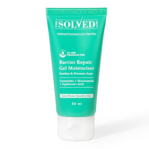 Image of The Solved Skin Barrier Repair Gel Moisturizer for Acne-Prone Skin | 1% Ceramide Complex Stops Irritation, Dryness & Redness | Lightweight, Non-Greasy, Won't Clog Pores | Fragrance-Free | 50ml