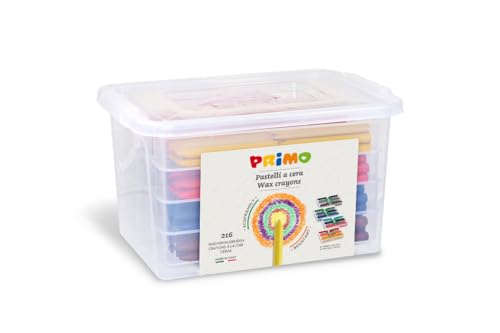 PRIMO – Farbige Wachsmalstifte, Koffer mit 216 Stück in 12 Farben für Kinder ab 3 Jahren, Hochfeste und Langlebige Buntstifte für Schreibwaren und Kreative Arbeiten für Kinder, Keine Schmutzigen Hände