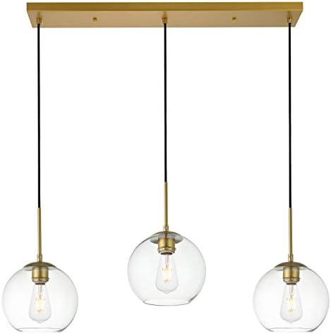 Baxter 36 Inch 3 Lights Black Pendant with Clear Glass in Brass & Clear
