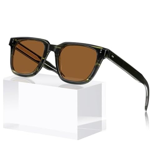 AVAWAY Óculos de sol polarizados masculinos com proteção UV, armação de acetato, armação de acetato, óculos para dirigir ao ar livre, 03: Lente verde de chá de flor agitada, Large