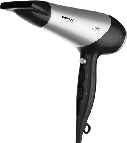 GRUNDIG HD 6080 B Haartrockner 2200 W, Föhn, Ionen Funktion, 3 Temperatur- und 2 Luftstromstufen, Kaltstufe, Keramikbeschichtung, 1,8 m Kabel, Schwarz/Silber