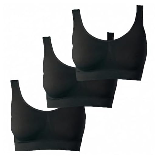 UnsichtBra Bustier Damen BH ohne Buegel | 3er Set Wohlfühl Bustiers Tops | Bügelloser Soft Bra | Schlaf Still Sport Crop Top Büstier 3 x Schwarz (wellbra_SSS)(XL)