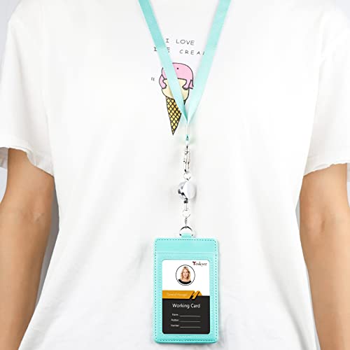 Teskyer Id Badge Holder With Retractable Lanyard, Easy Swipe Premium Pu Leather Id Card Holder With 2 Card Slots For Work Id, School Id, Metro Card And Access Card #TOP5