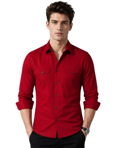 Image of Men's Double Flap Pocket | Regular Fit | Solid Spread Collar | Versatile Everyday Office Wear Comfortable |Stylish Design | Shirt