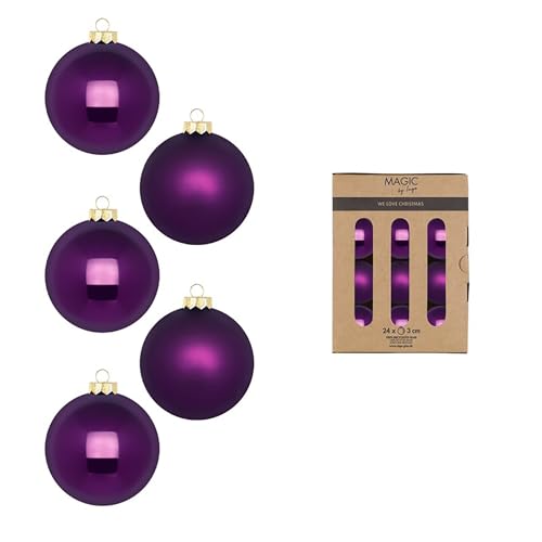 Weihnachtskugeln Glas 3cm 24 Stück - matt & glänzend - Mini Christbaumkugeln Weihnachtsbaumkugeln für Weihnachten - Christbaumschmuck & Weihnachtsbaumschmuck Lila Purpur - Purple Symphony