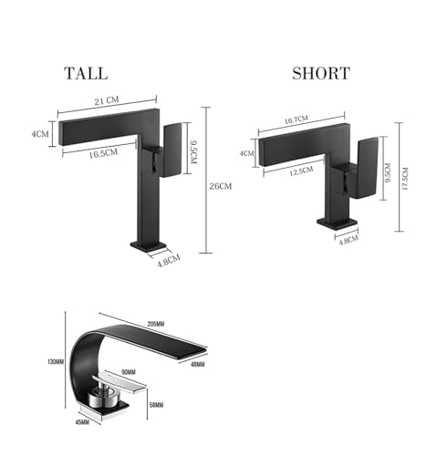 Grifo de lavabo cascada en latón negro cromado de alta pureza para baño minimalista 2
