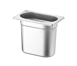 HENDI Recipiente Gastronorm, apto para platos Chafing, Bain-marie, hornos, frigoríficos, congeladores, resistente a temperaturas de -40° a 250 °C, 1,3 L, GN1/9, 176 x 108 x 150 mm, acero inoxidable