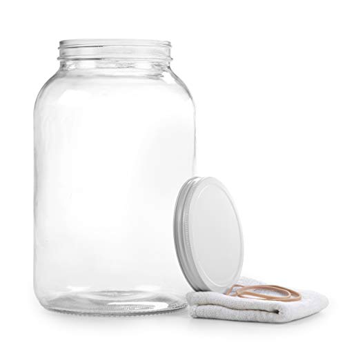 1 Gallon Glass Jar with Airtight Leakproof Metal Lid - Wide Mouth Empty - Dishwasher Safe, Food Safe - Kombucha Tea, Kefir, Canning, Sun Tea, Fermentation, Food Storage, 1 Jar