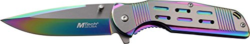 MTech USA MT-A1019RB Spring Assist Folding Knife, Rainbow Straight Edge Blade, Rainbow Handle, 4.5-Inch Closed