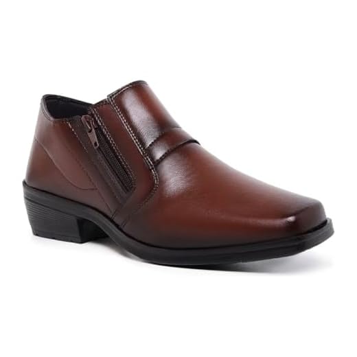 Bota Masculina de Couro Italiano Confort Coturno Social com Ziper Lateral Elegante (Marrom, BR, Adulto, Numérico, 43)