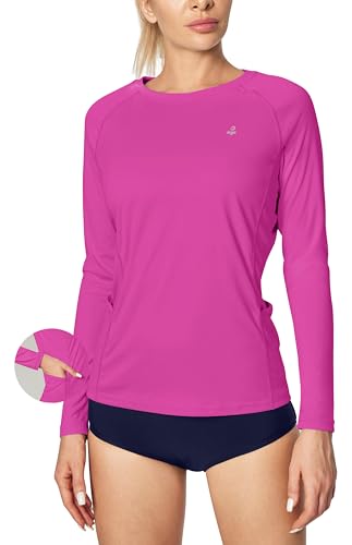 Image of IUGA Rash Guard for Women UPF 50+ SPF UV Protection Long Sleeve Workout Tops with Pockets Dry Fit Hiking Swim Shirt