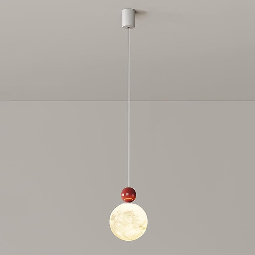 OIFAODAO Hanging lamp, 3D Planet Moon Nordic Modern Milk Chandelier for Dining Room Kids(Red)