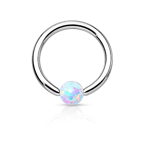 16GA Stainless Steel Synthetic Opal Ball Captive Bead Ring (White)