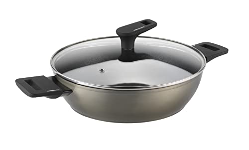 Venus de Q.b. by MoPITA, poêle antiadhésive ø32 cm, fond pour induction et couvercle en verre, poêle en aluminium, poignées Softouch, adaptée à tous les étages de cuisson, gris Cover