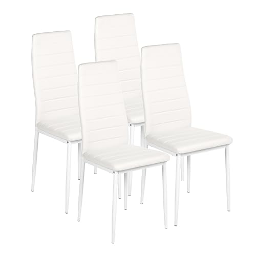 GOKHOMX 4 Chaise Chaise Scandinave Blanche lot Chaise a Manger avec Dossier Haut Chaises Cuisine pour mobilier de Salle à Manger, de Cuisine et de Bureau,...