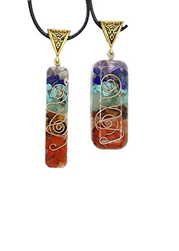 COLORFUL BLING 2Pcs 7 Chakra Stones Necklace Gemstone Energy Healing Crystal Pendant Emotional Body Purification Pendant