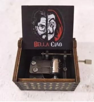 Money Heist Theme Music Box Hand-Crank Wooden Musical Box Playing 'Bella Ciao' Perfect Gift for Fans of La Casa de Papel, Vintage Design