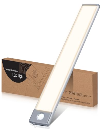 HIBOITEC Motion Sensor Closet Light 54 LED Under Cabinet Night Lighting, 2500mAh Rechargeable Ultra Thin Magnetic Closet Lighting, 350lm Led Wireless Lights for Kitchen, Stairs, Bedroom(Warm, 1Pack)