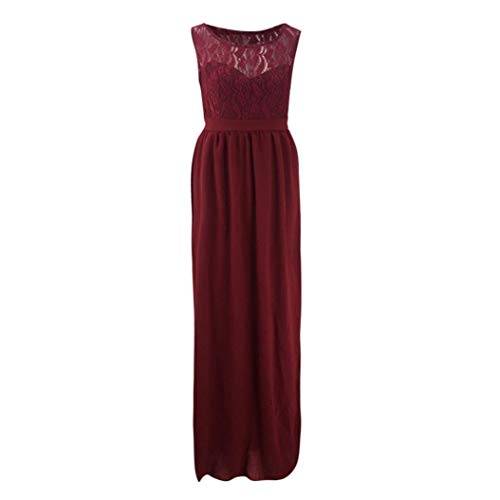 Clearance Women Lace Patchwork Sleeveless Long Maxi Dress Maternity Gown Pregnant Photography Props Clothes (M, Wine Red) #TOP2