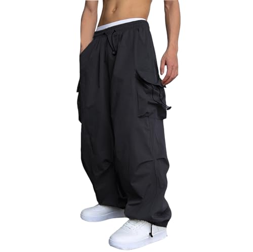 WZIKAI Men's Baggy Cargo Pants Casual Parachute Cargo Pants Loose Fit Hip Hop Harem Pants with Pockets Black XL by WZIKAI - Used condition - US$20.83